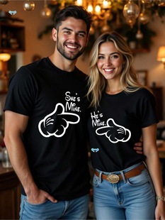His Hers Valentine's Day Matching Cotton Tees Casual Red Cross-Border