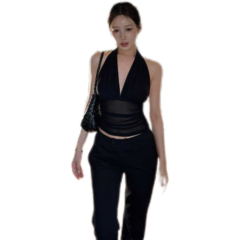 ファッション韓国版純欲ネットvネックストラップベスト女性夏の新型修身はやせています。