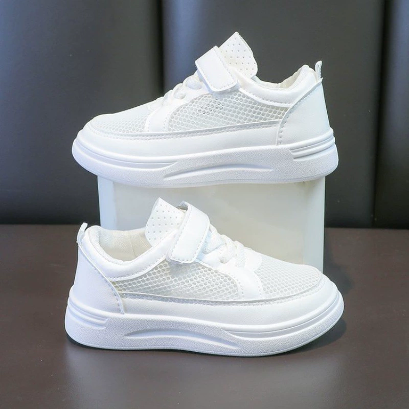 Детская Белая обувь 2024 года, весенне-летние новые дышащие белые кроссовки для мальчиков из одной сетки, Повседневные кроссовки для девочек, модные