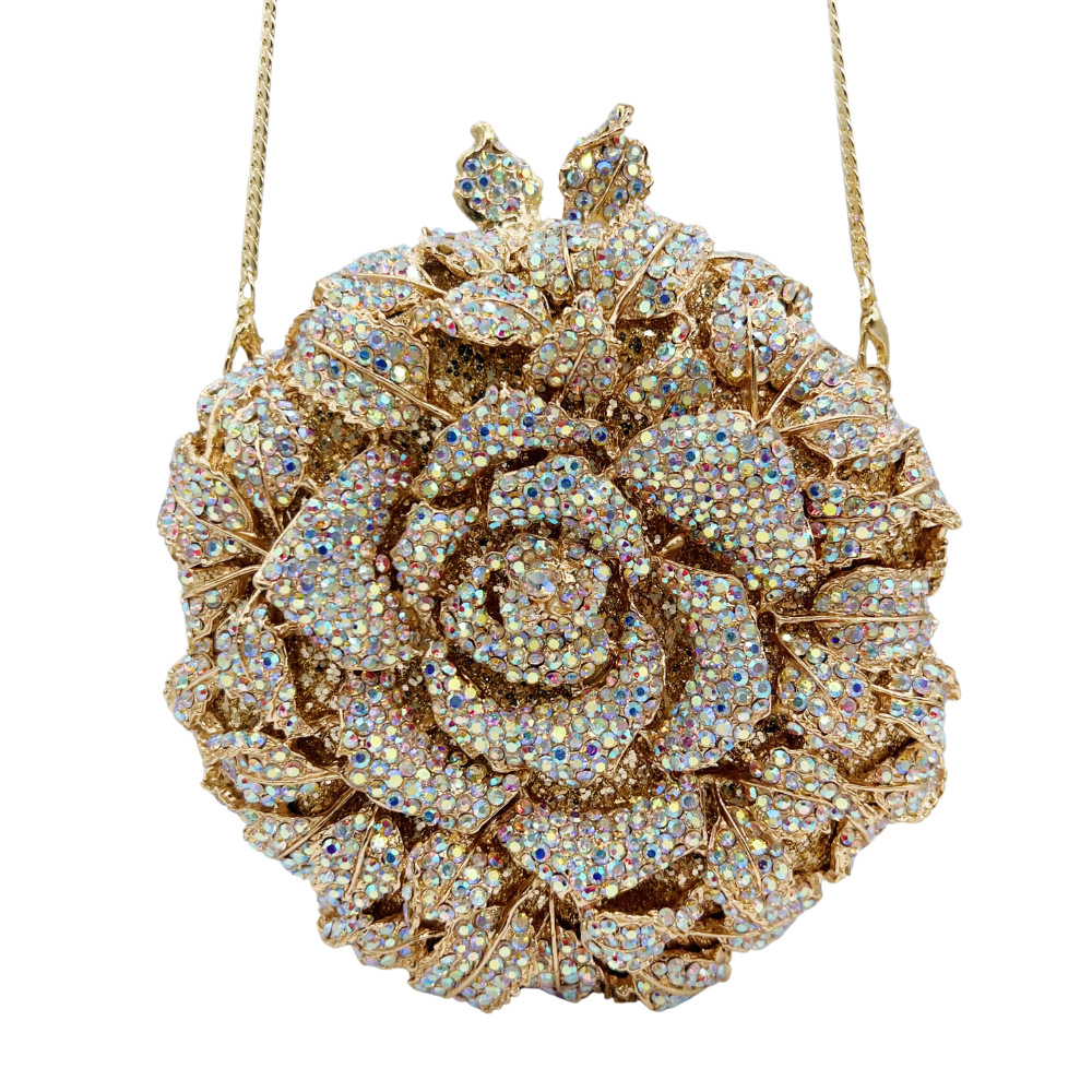 Clutch camellia transfronteriza bolsa de diamantes bolsa de cena flor hueca bolsa de diamantes vestido de fiesta bolsa de mano de mujer