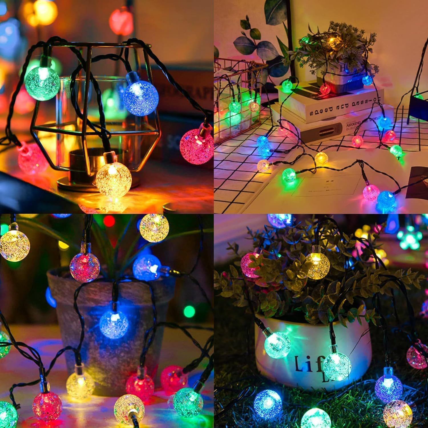 Guirnalda de luces LED con bolas de burbujas solares, luces navideñas para exteriores, impermeables, para patio, camping, ambiente decorativo, luces sinfonía
