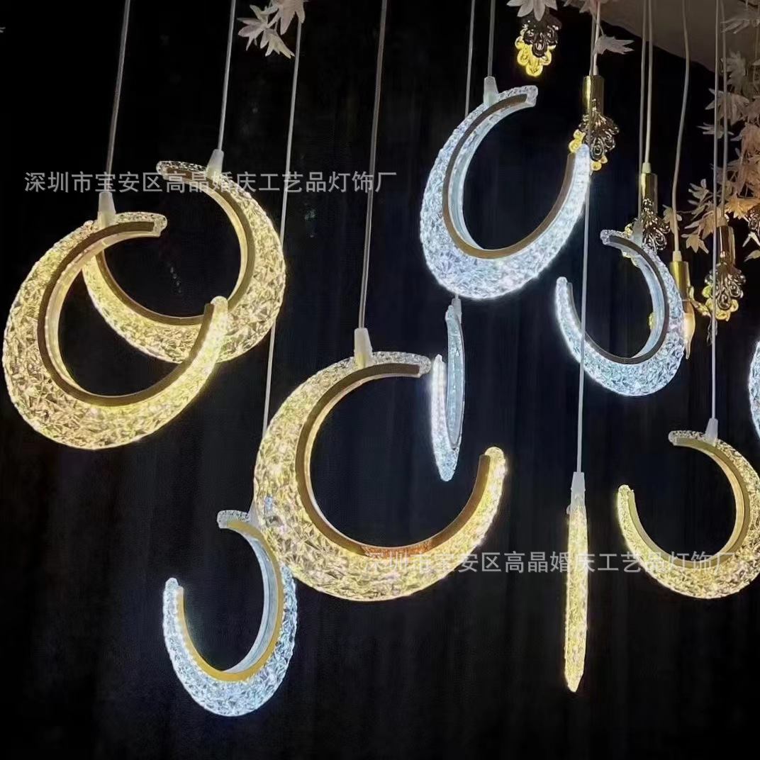 Wedding Acrylic Glow Moon Romantic Creative Wedding Scene Decoration Lamp 10 Diamond Moon Chandelier