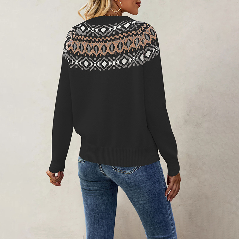 Suéter Jacquard Retro de Gran Tamaño con Cuello Redondo, Tejido de Punto, Estilo Europeo y Americano, Novedad Otoño-Invierno 2026, Éxito de Ventas en Amazon