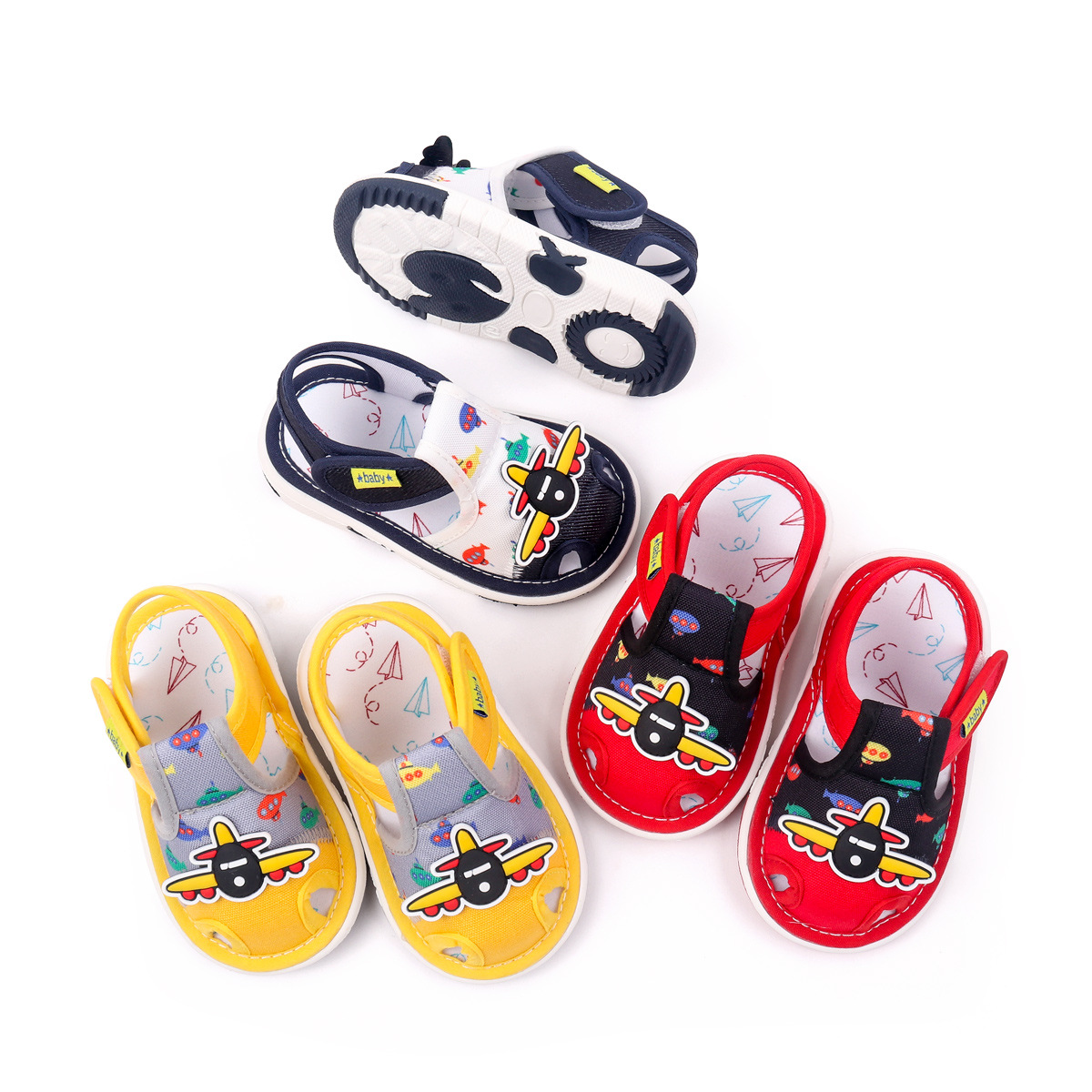 New Spring and Summer Cartoon Airplane Sandals Breathable Non-Slip Baby Shoes