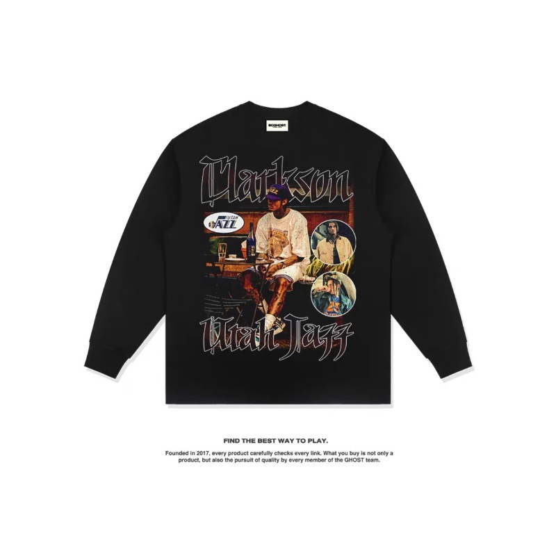 Clarkson American Star camiseta callejera hip-hop marca de tendencia impresión retro hacer viejo lavado pesado cuello redondo manga larga