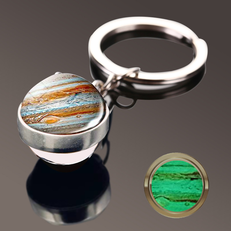 Sistema solar galaxia nebulosa Bola de cristal de doble cara llavero Luna Tierra Marte colgante llavero joyería al por mayor