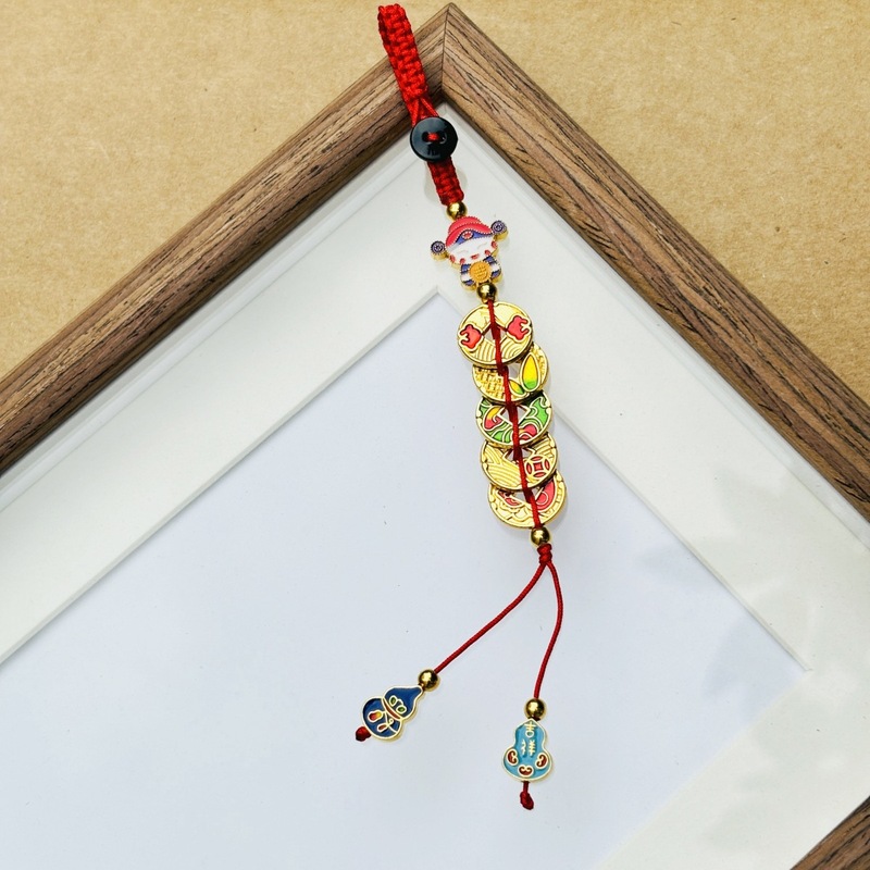 新しい国民的トレンド古代エナメル五帝マネーカーバッグキーホルダーペンダント赤い箱入りサンドゴールドひょうたんペンダント|undefined