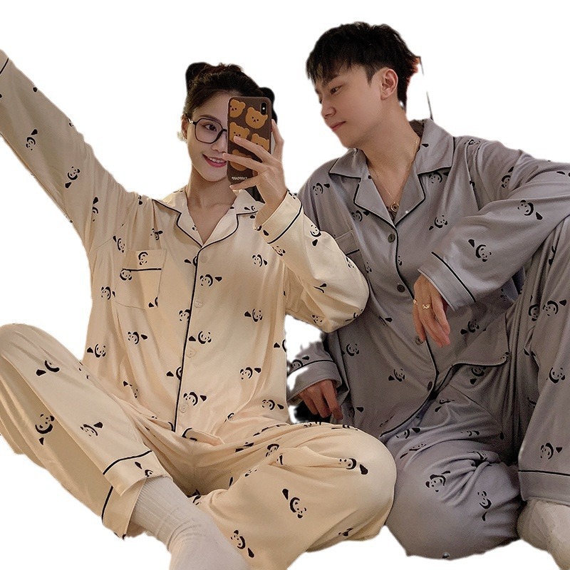 Japonés de dibujos animados puntada pareja pijamas primavera y otoño las mujeres algodón manga larga 2023 nuevo invierno homewear traje