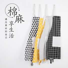 防污棉麻围裙时尚工作厨房韩版时尚围腰做饭防油挂脖可调围裙