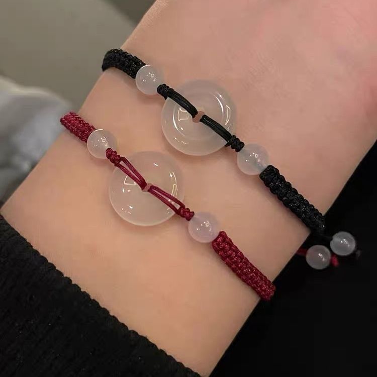 New Chalcedony Buckle Men's Bracelet for Couple's Niche Design Hand Rope Red Rope Woven Accessories