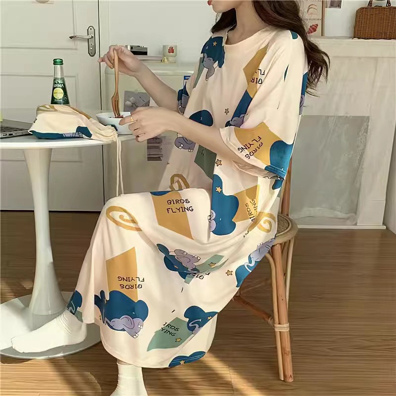 2024 nuevo camisón de verano de las mujeres más tamaño de manga corta de dibujos animados linda chica leche cruda Hu pijamas verano image 3