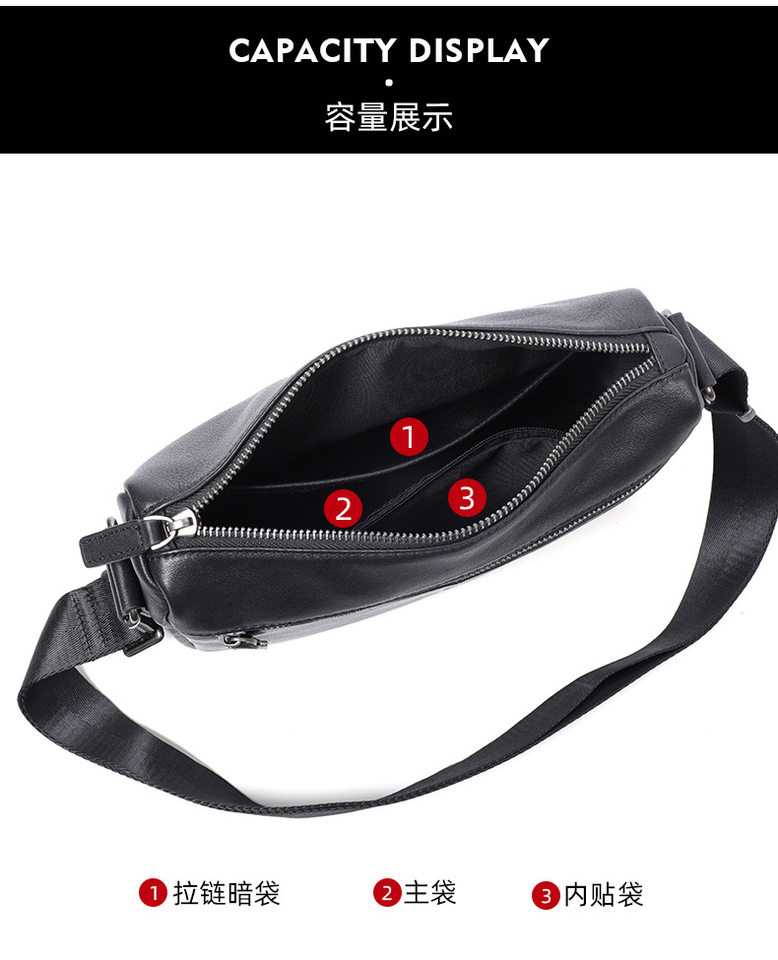 Túi đeo chéo nam da bò thật dạng hộp nhỏ 29×11×17 cm — Màu đen chi tiết 7