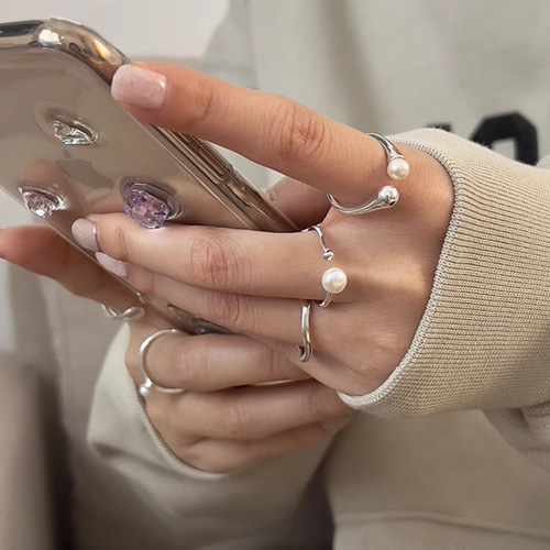 Korean style simple pearl ring for women minimalist style fashion personality niche design versatile high-end open index finger ring