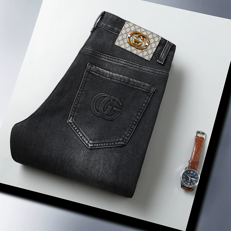 Джинсы, эластичные элитные демисезонные брюки, slim fit