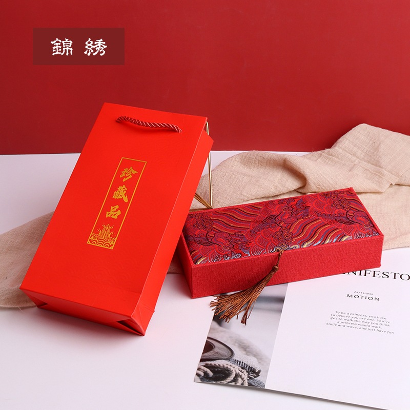 首饰包装袋红色珍藏品竖版手提袋礼品收纳袋子纸袋购物袋双面烫金