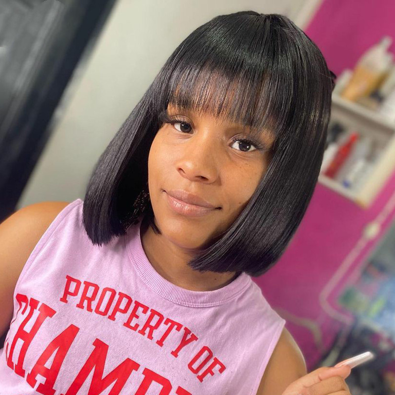 Transfronterizos pelucas de dama moda lindos bob corto pelo recto bob bob pelo sintético resistente al calor uso diario image 4