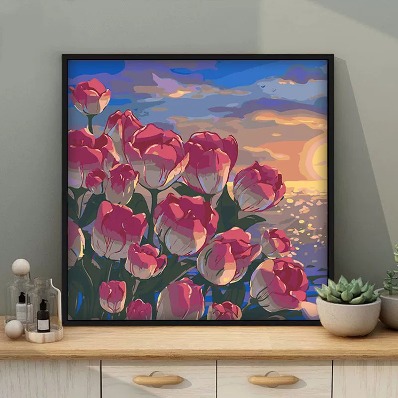 Tulip DIY numeric oil painting handmade filled oil painting floral landscape coloring therapeutic hand-drawn beautiful wall art