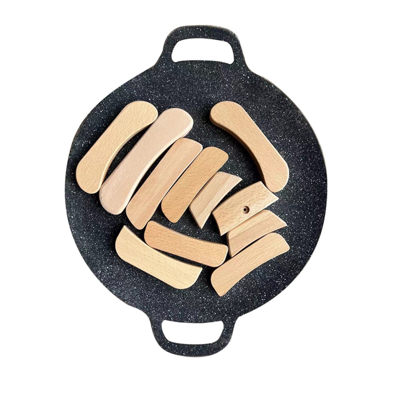 Beech Wood Handle Outdoor McCrystal Barbecue Plate Heat-Resistant Wood Handle Insulated Wood Handle Barbecue Plate Wood Grip Factory