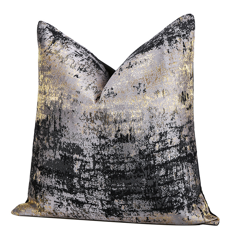 Amazon cross-border black and gold abstract texture light luxury jacquard high-precision sofa living room model room pillow