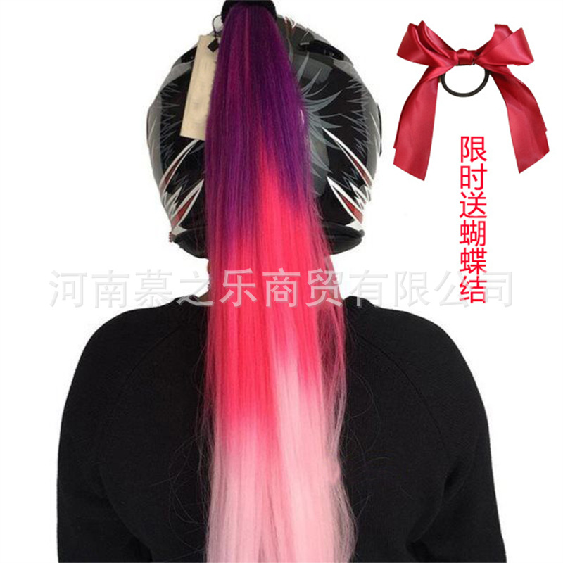 Helmet Ponytail with Bow DIY Helmet Braid Large Suction Cup Motorcycle Electric Vehicle Helmet Decoration