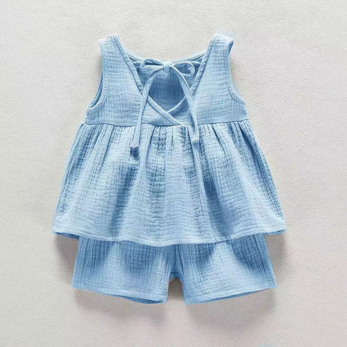 Ladies' sleeveless set new summer clothing Korean style trendy baby 2-piece cotton linen top stylish two-piece set wholesale