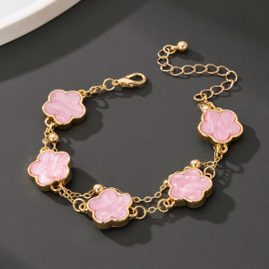 跨境新款幸运五瓣花五叶草手链女欧美时尚气质双层链条五叶花手饰