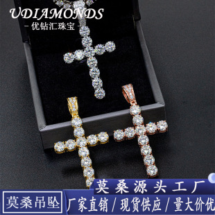 Hot Hip Hop 6mm925 Silver Set D Color Mosan Cross Pendant Necklace Jewelry Can Pass Through Single Stone Chain