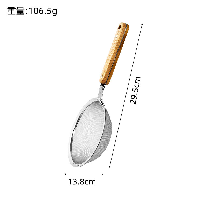Colador de acero inoxidable 304 mango de madera anti-escaldado filtro de harina cuchara de escoria de aceite rejilla de aceite de cocina doméstica