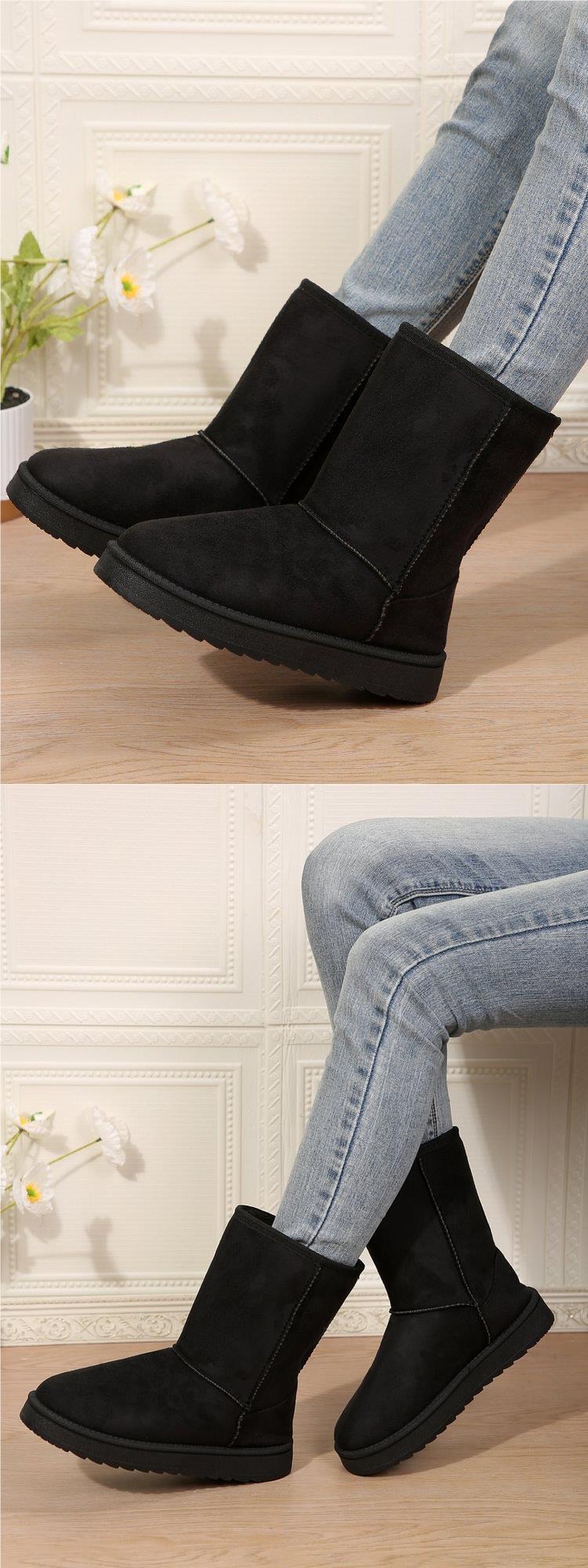 Botas de nieve para mujer, nuevo estilo de otoño e invierno, manga corta de felpa artificial, cabeza redonda, suela plana, parte superior media_voghion.com