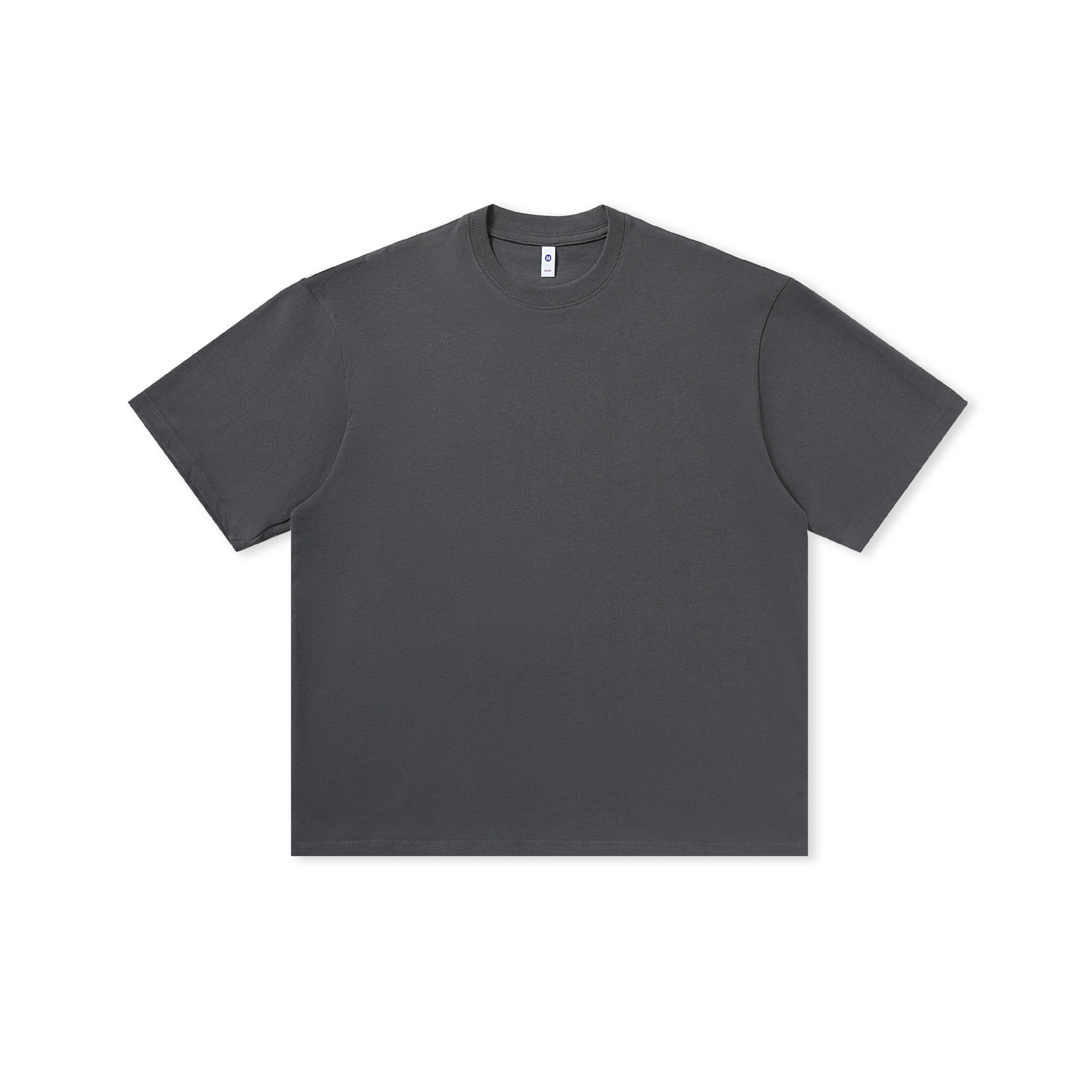 Camiseta básica de 250g para mujer, camiseta de manga corta de algodón puro con hombros caídos para hombre, estilo pareja de color sólido con cuello redondo, holgada e informal.