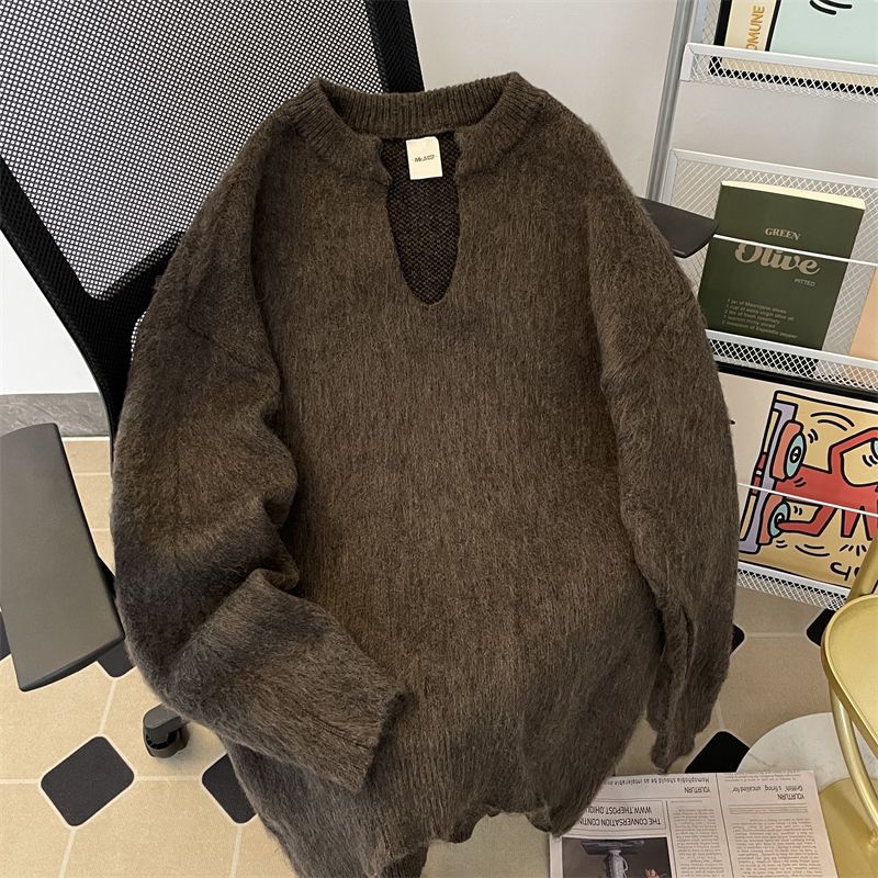 Winter retro keep warm solid color knitted sweater