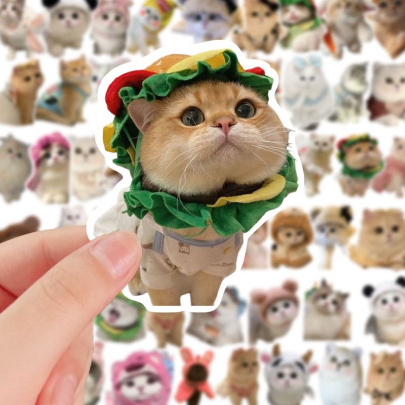 130张宠物猫贴纸高颜值可爱治愈系贴画DIY装饰手机手账桌面自粘贴|undefined