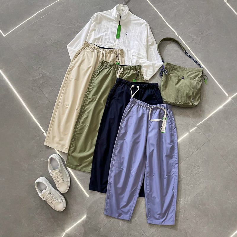 Super Nice Low Saturation Color Women's Loose Functional Outdoor Matrix Mesh Water-Repellent Casual Loose Nine-Point Pants