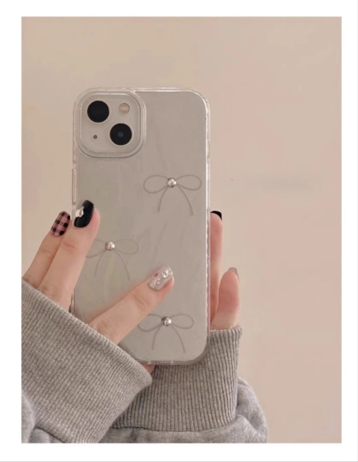 Lazo de perla de hilo de plumas francés para lente de brillo iPhone14 15ProMax funda para teléfono 12 Apple 13