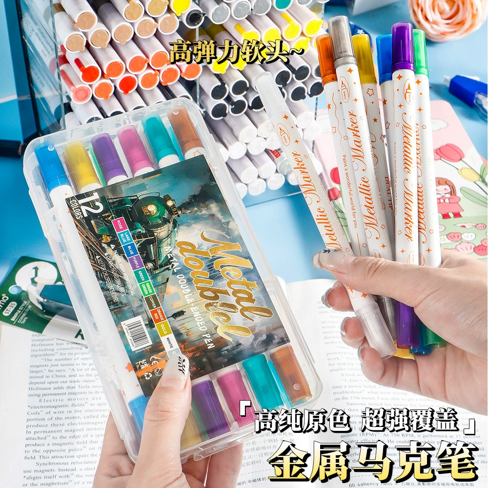 Двухголовая акриловая металлическая маркерная ручка для студентов