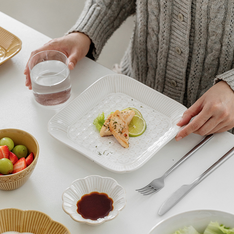 Liquidación: Vajilla de cerámica con relieve y esmaltado en horno, platos, tazones, vajilla de cerámica para el hogar, tazones para comer.