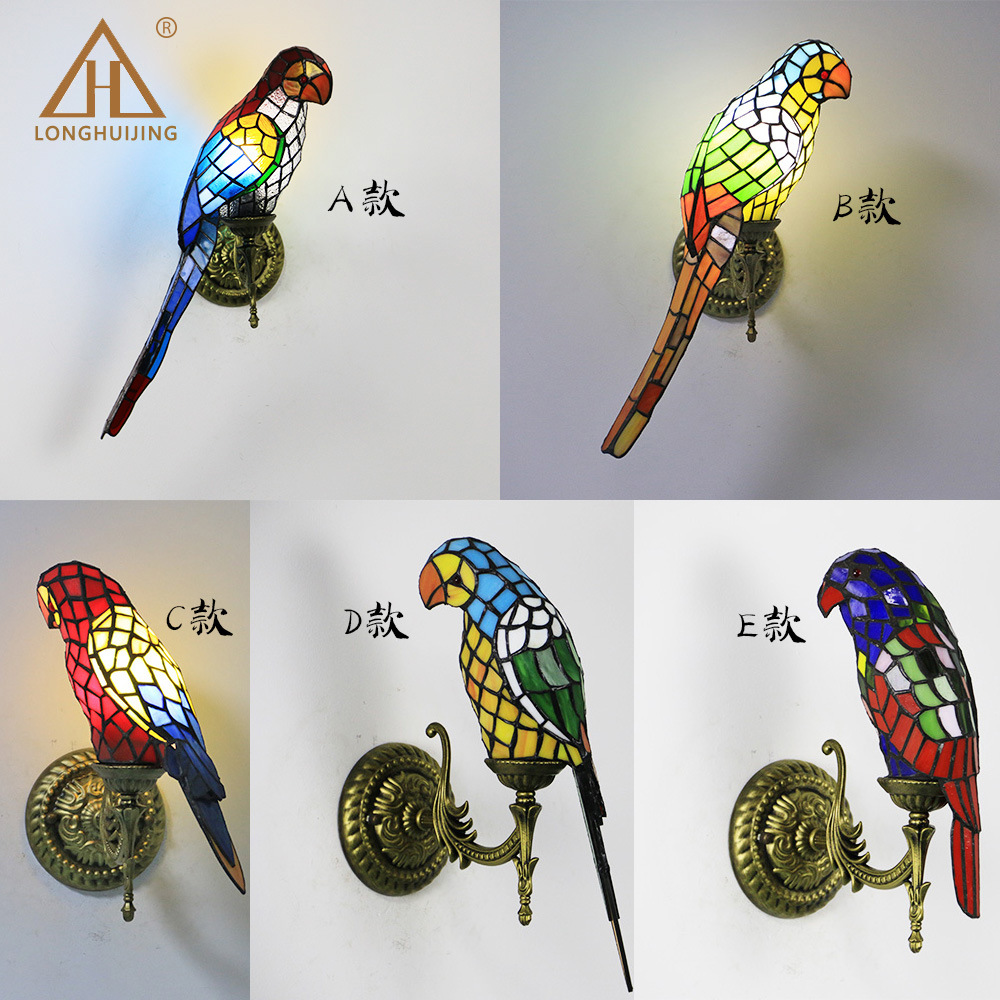 Huitan Tiffany Wall Lamp American Pastoral Funi Parrot Balcony Aisle Decorative Lamp Living Room Indoor Bedroom