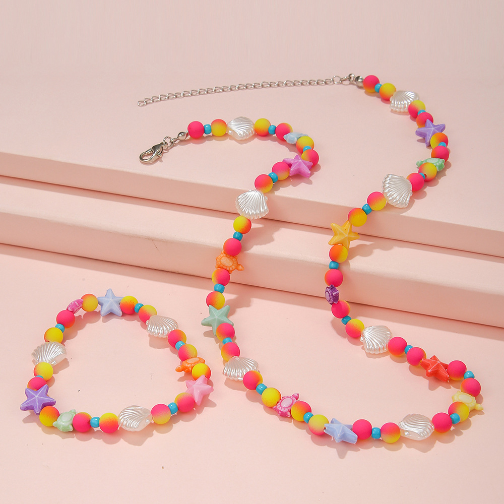 Fashion Starfish Shell Arylic Beaded Girlu0027S Necklace 1 Set