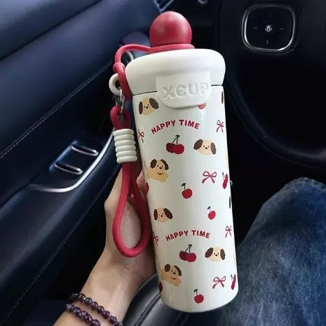 可爱风浮球保温杯大容量316不锈钢保温杯卡通带提绳高颜值水杯