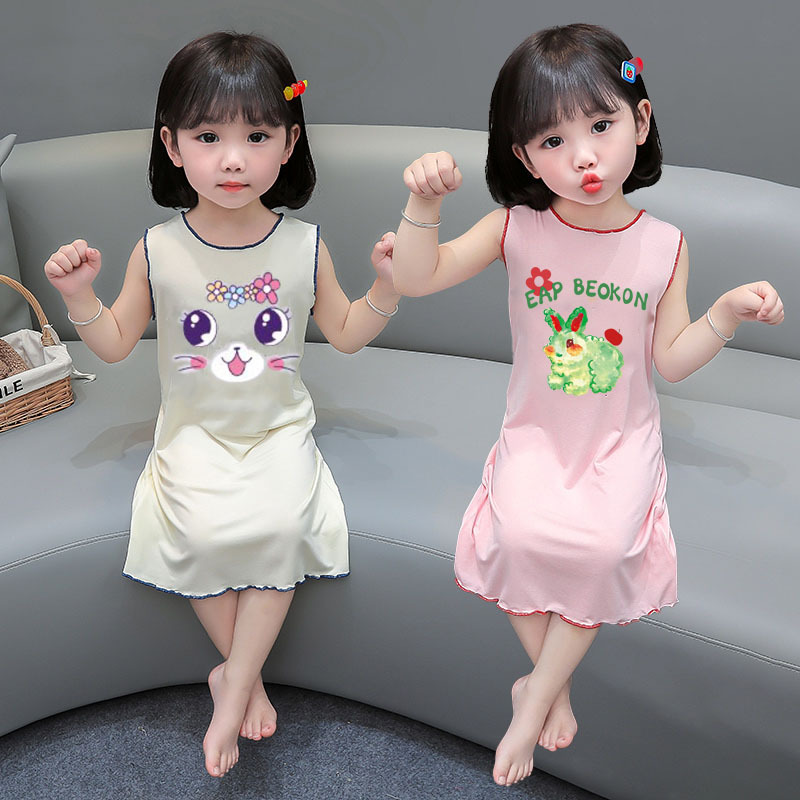 Enfriar 2023 nuevo verano de dibujos animados delgada los niños camisón seda del hielo Las niñas bebé aire acondicionado ropa moda