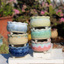 窑变流釉陶瓷多肉花盆花边猫眼简约透气桌面装饰创意冰裂可爱设计