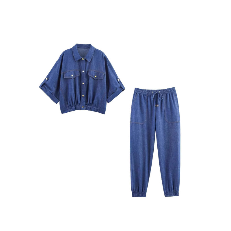 Cross-Border Aliexpress New Women's Clothing Export Wholesale Zr Spot Short-Sleeved Jacket + Jogging Pants Suit