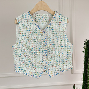 Small Chanel Style Woven Vest Women's 24 Autumn New Collar Western Style Modern Color Tweed All-match Vest