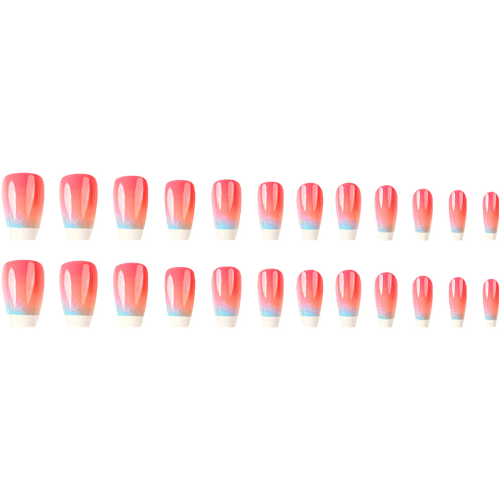 Starry Sky White French Uñas de uñas Parche de uñas degradado rojo Producto terminado Venta caliente transfronteriza Armadura de desgaste de escalera corta