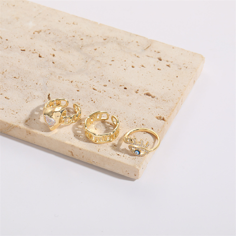 INS Style Devilu0027S Eye Heart Shape Copper Plating Inlay Zircon Rings 1 Piece