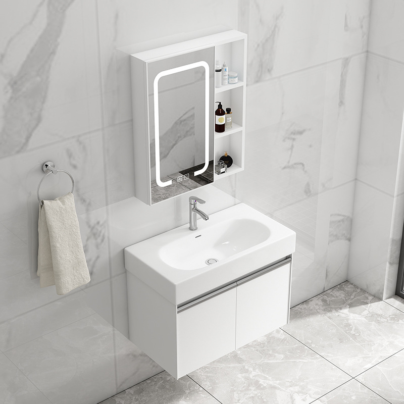 Pequeño apartamento espacio de baño de aluminio gabinete combinación mini lavabo de baño lavabo montado en la pared