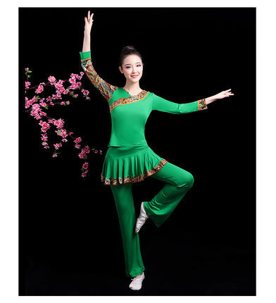 Spring and summer square dance clothing new suit Tibetan dance long-sleeved culottes Latin dance middle-aged and elderly performance clothing