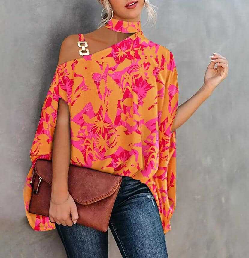 Patchwork Design Wholesale Women'S Fashion Printing Short Sleeve Patchwork Blouses