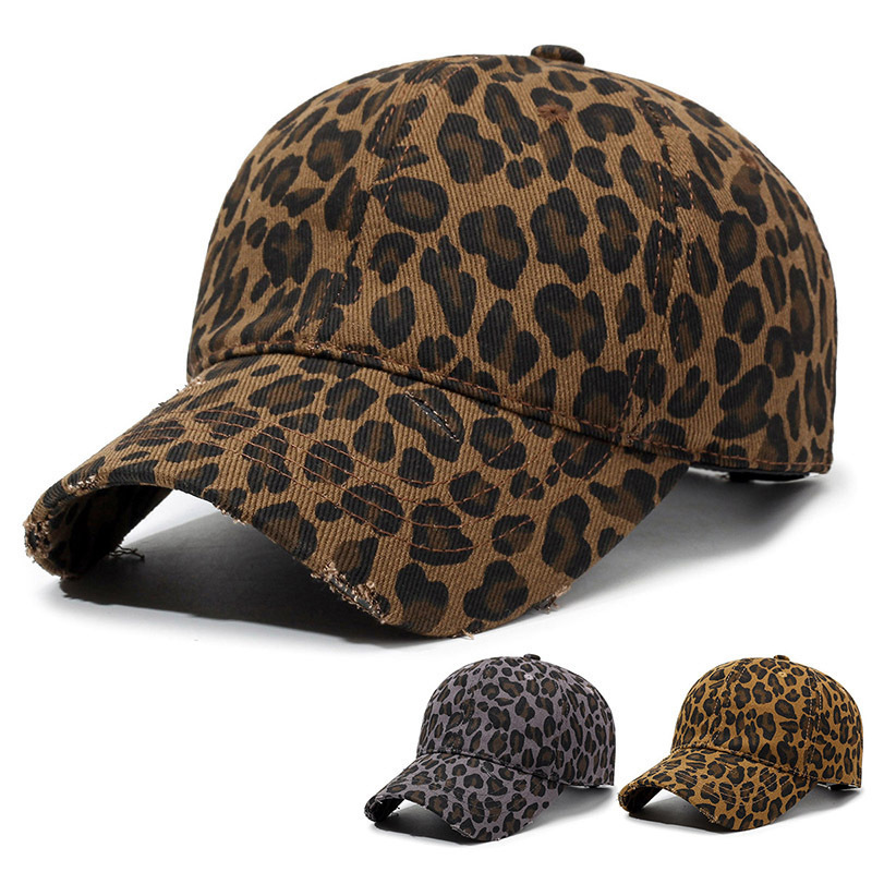 Fashionable Women's Graffiti Cross-Border Leopard Print Retro Baseball Cap with Holes, Trendy Hat, Personalized Cotton Leopard Print Soft Top Baseball Cap
