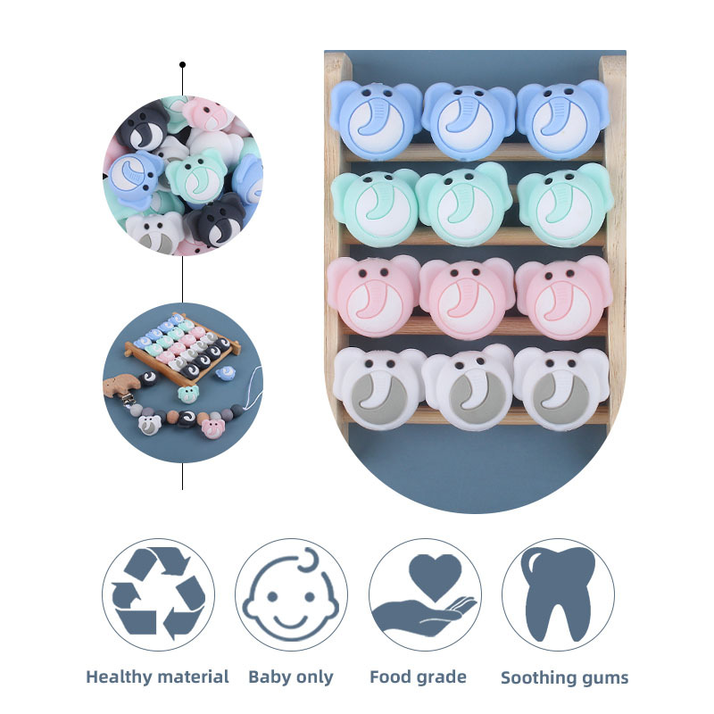 Creativo DIY bebé suministros dibujos animados de silicona elefante juguete mordedor bebé molar mordedor chupete cadena pequeños accesorios